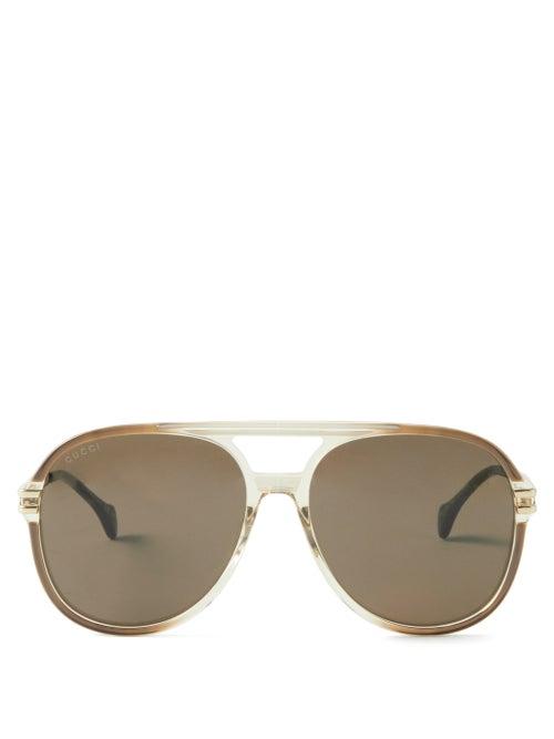 Gucci Eyewear - Aviator Gradient-acetate And Metal Sunglasses - Mens - Brown Multi