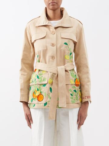 Kilometre Paris - Orange Picking Embroidered Cotton Jacket - Womens - Beige Multi