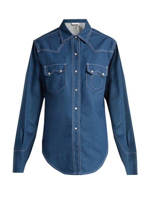 Matchesfashion.com Chlo - Contrast Topstitching Denim Shirt - Womens - Dark Blue