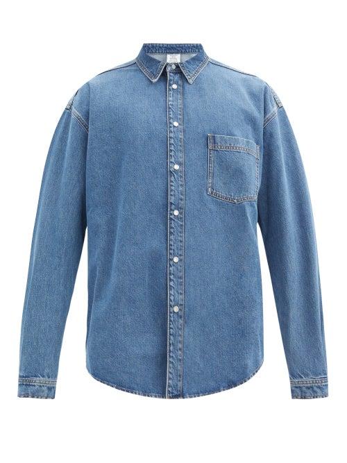 Matchesfashion.com Vetements - Back Logo-print Cotton-denim Shirt - Mens - Blue
