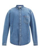 Matchesfashion.com Vetements - Back Logo-print Cotton-denim Shirt - Mens - Blue