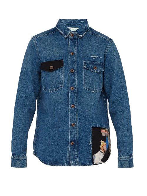 Matchesfashion.com Off-white - Printed Panel Denim Shirt - Mens - Blue