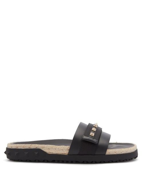 Matchesfashion.com Valentino Garavani - Rockstud Leather Espadrille Slides - Womens - Black