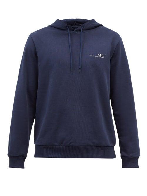 A.p.c. - Item Logo-print Cotton-jersey Hooded Sweatshirt - Mens - Dark Navy
