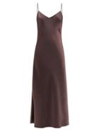 Ladies Rtw Galvan - V-neck Satin Midi Slip Dress - Womens - Dark Brown