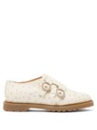 Matchesfashion.com Charlotte Olympia - Ostrich Effect Leather Double Monk Strap Loafers - Womens - White