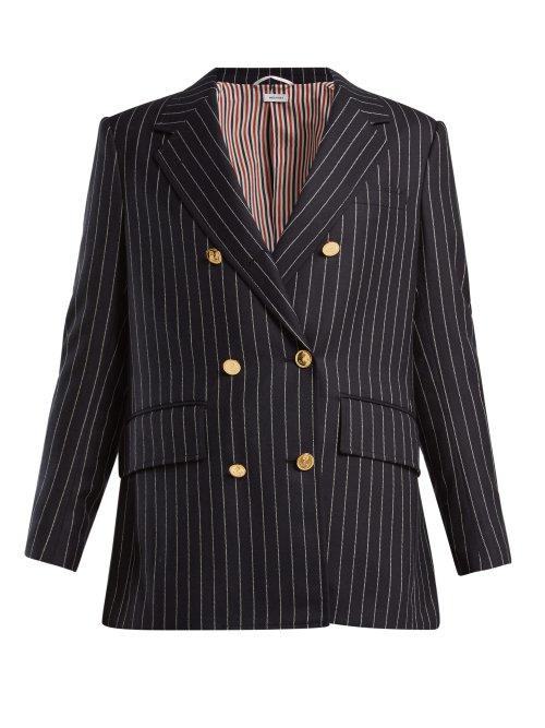 Matchesfashion.com Thom Browne - Chalk Stripe Double Breasted Wool Blazer - Womens - Navy White