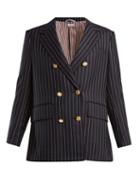 Matchesfashion.com Thom Browne - Chalk Stripe Double Breasted Wool Blazer - Womens - Navy White