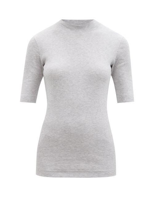 Matchesfashion.com Brunello Cucinelli - High-neck Ribbed Cotton-jersey T-shirt - Womens - Light Grey