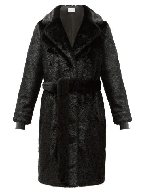 Matchesfashion.com Stand Studio - Juliet Waist Tie Faux Fur Coat - Womens - Black