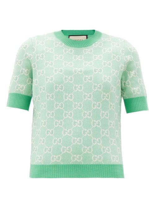 Matchesfashion.com Gucci - Gg-jacquard Wool-blend Sweater - Womens - Green