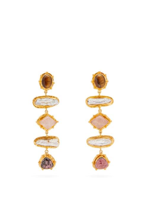 Matchesfashion.com Sylvia Toledano - Multi Stone And Faux Pearl Drop Clip Earrings - Womens - Multi