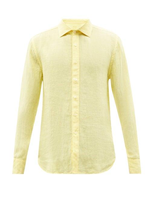 120 Lino 120% Lino - Long-sleeved Linen Shirt - Mens - Yellow
