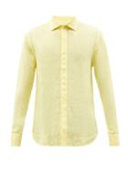 120 Lino 120% Lino - Long-sleeved Linen Shirt - Mens - Yellow