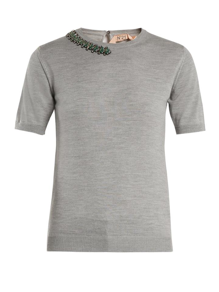 No. 21 Crystal-embellished Wool And Silk-blend Top