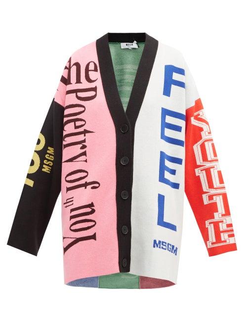 Matchesfashion.com Msgm - Logo Intarsia Cardigan - Womens - Black Multi
