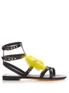 Fendi Bag Bugs Fox-fur Embellished Leather Sandals
