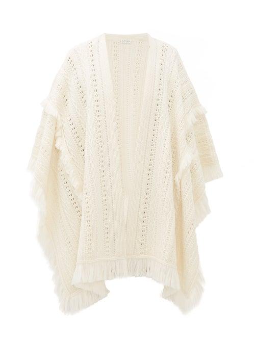 Matchesfashion.com Saint Laurent - Fringed Crochet Wool Poncho - Womens - White