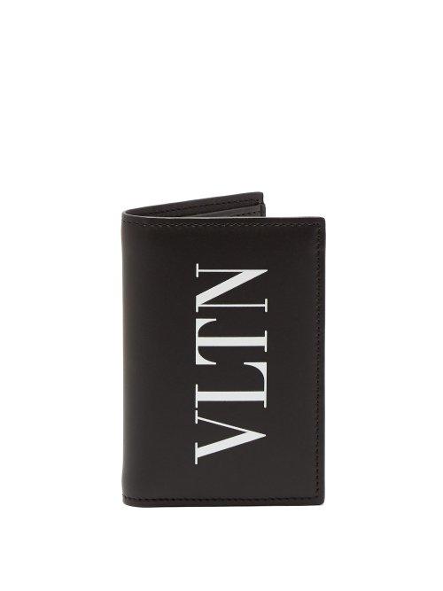 Matchesfashion.com Valentino - Vltn Logo Print Bi Fold Leather Cardholder - Mens - Black Multi