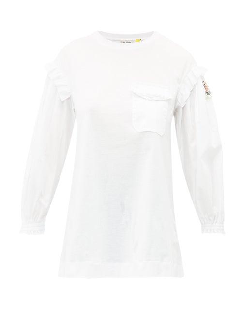 Matchesfashion.com 4 Moncler Simone Rocha - Poplin Blouson Sleeve Cotton T Shirt - Womens - White