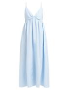 Matchesfashion.com Loup Charmant - Adelaide V Neck Linen Midi Dress - Womens - Blue