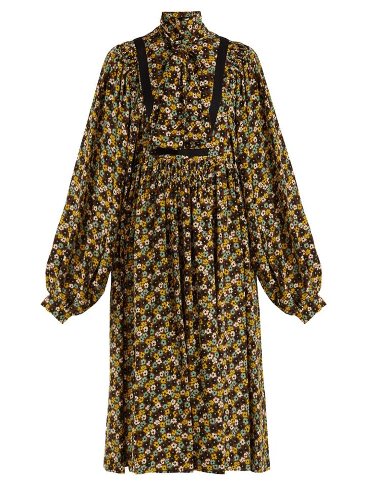 Rochas Floral-print Silk Crepe De Chine Midi Dress