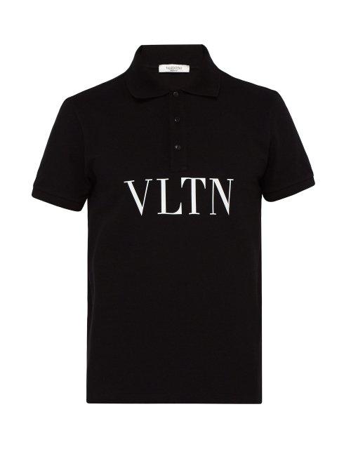 Matchesfashion.com Valentino - Vltn Logo Print Cotton Piqu Polo Shirt - Mens - Black