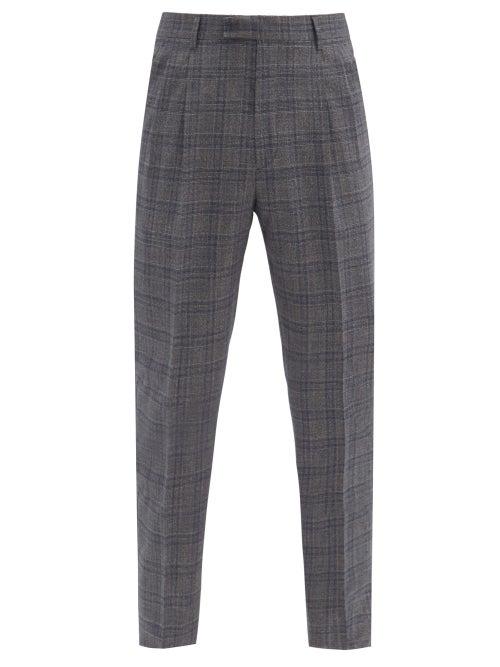 Matchesfashion.com Paul Smith - Prince Of Wales Check Pleated Wool-blend Trousers - Mens - Grey Multi