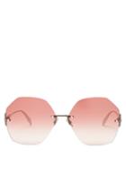 Matchesfashion.com Alexander Mcqueen - Oversized Pearl Rivet Rimless Metal Sunglasses - Womens - Pink