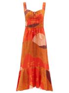 Johanna Ortiz - Beloved Woman Abstract-print Organic-cotton Dress - Womens - Orange Black