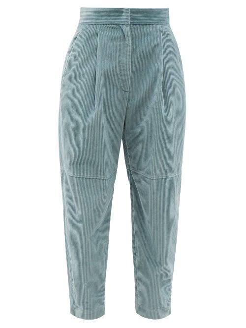 Ladies Rtw Brunello Cucinelli - Single-pleat High-rise Cotton-corduroy Trousers - Womens - Light Blue