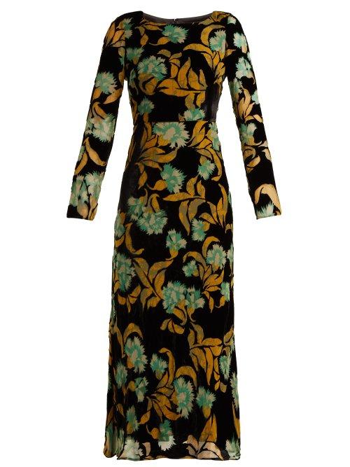 Matchesfashion.com Saloni - Tina Floral Devor Velvet Dress - Womens - Black Multi