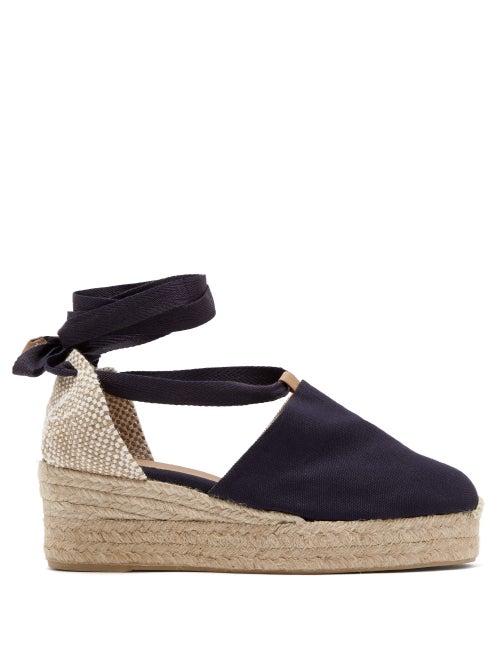 Matchesfashion.com Castaer - Campesina 30 Canvas & Jute Platform Espadrilles - Womens - Navy