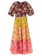 Ale Mais - Luis Floral-print Tiered Ramie Midi Dress - Womens - Multi