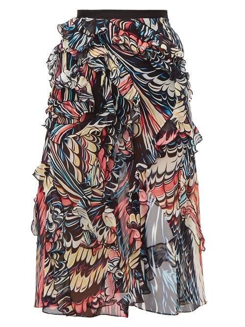 Matchesfashion.com Mary Katrantzou - Abstract Print Front Slit Silk Georgette Skirt - Womens - Black Multi