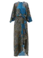 Matchesfashion.com D'ascoli - Samovar Paisley Print Silk Twill Maxi Dress - Womens - Blue Multi