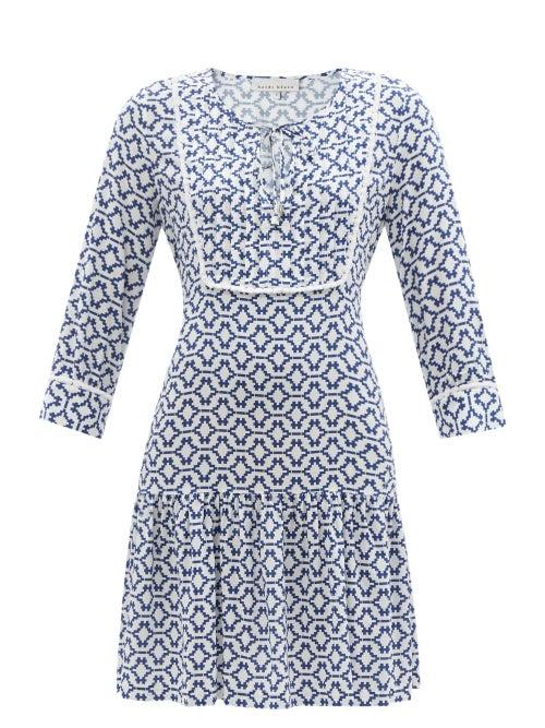 Ladies Beachwear Heidi Klein - Pintucked Geometric-print Recycled-fibre Dress - Womens - Blue Print