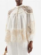 Zimmermann - Pattie Embroidered Voile And Macram-lace Blouse - Womens - Ivory