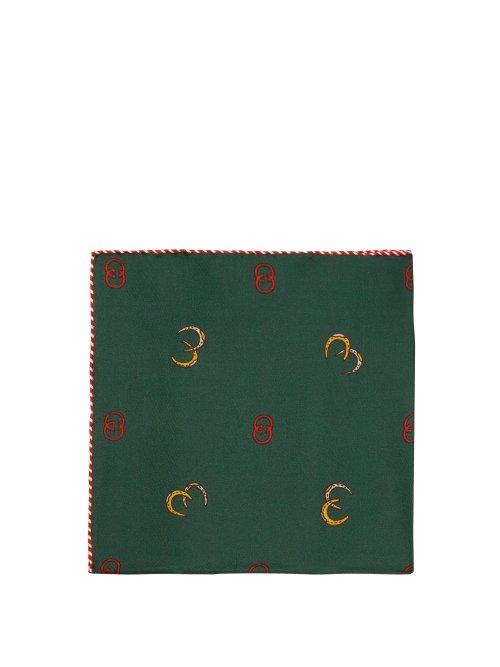Matchesfashion.com Gucci - Gg And Horseshoe Silk Pocket Square - Mens - Green