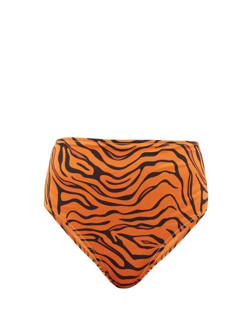 Matchesfashion.com Reina Olga - Hutton High-rise Tiger-print Bikini Briefs - Womens - Orange Print