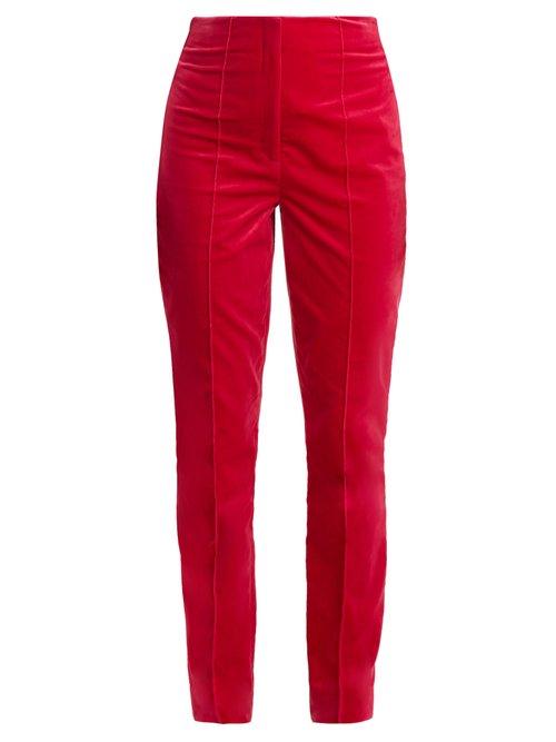 Matchesfashion.com Diane Von Furstenberg - High Rise Skinny Leg Velvet Trousers - Womens - Pink