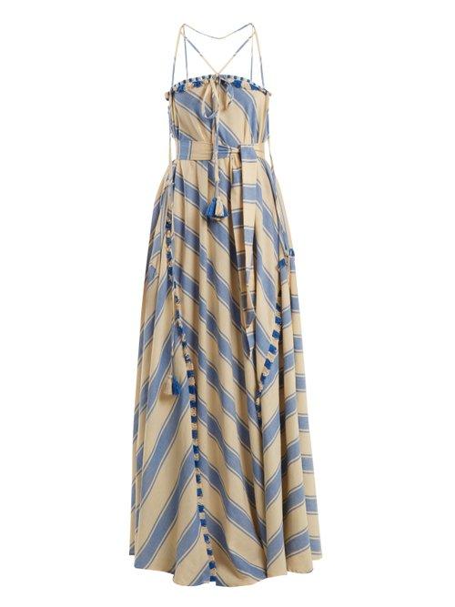 Matchesfashion.com Dodo Bar Or - Pedro Tassel Embellished Striped Cotton Dress - Womens - Blue White