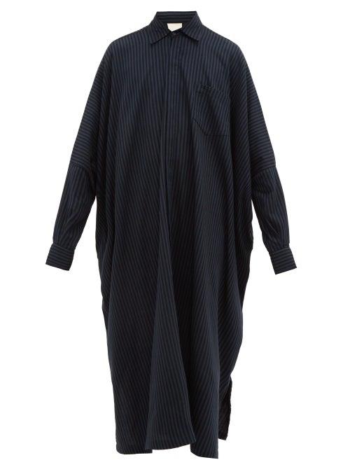 Matchesfashion.com Marrakshi Life - Oversized Striped Cotton Blend Long Shirt - Mens - Black