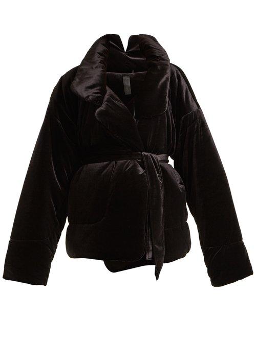 Matchesfashion.com Norma Kamali - Sleeping Bag Quilted Velvet Coat - Womens - Black