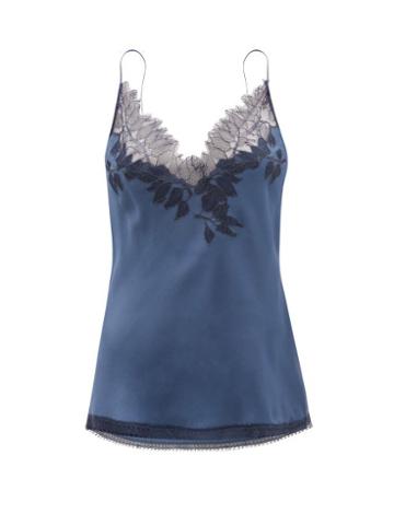 Ladies Lingerie Carine Gilson - V-neck Lace-trimmed Silk Cami Top - Womens - Blue