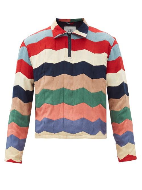 Matchesfashion.com Bode - Chevron-quilted Cotton Long-sleeved Polo Shirt - Mens - Multi