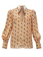 Matchesfashion.com Gucci - Neck-tie Chain-print Silk Blouse - Womens - Orange