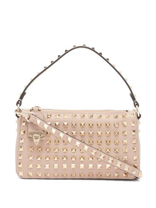 Valentino Garavani - Rockstud Leather Shoulder Bag - Womens - Light Pink