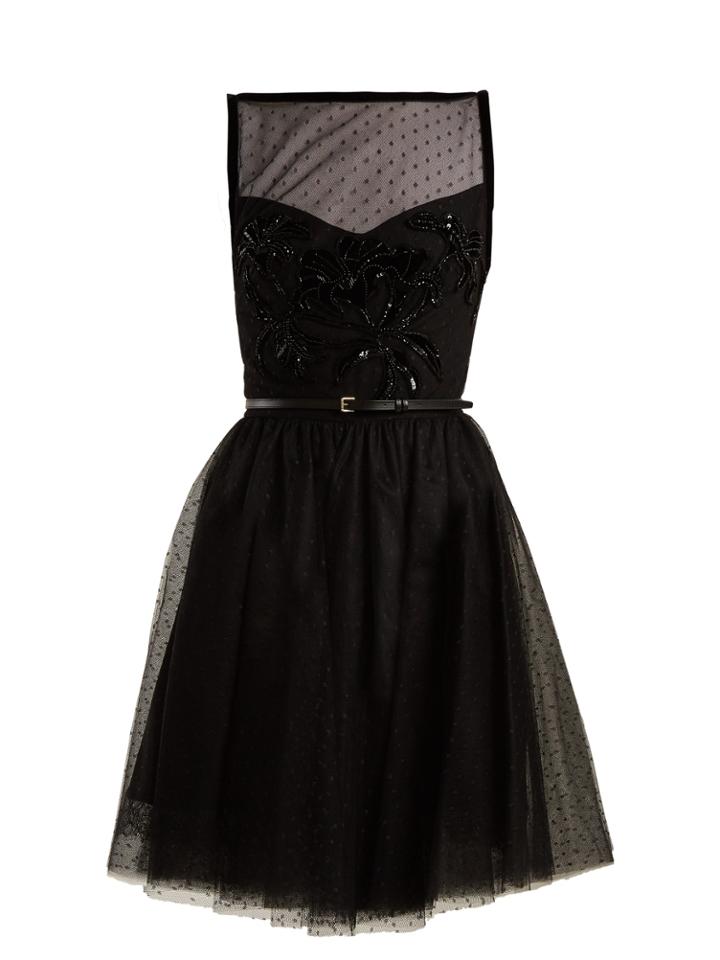 Elie Saab Slash-neck Embellished Polka-dot Tulle Dress