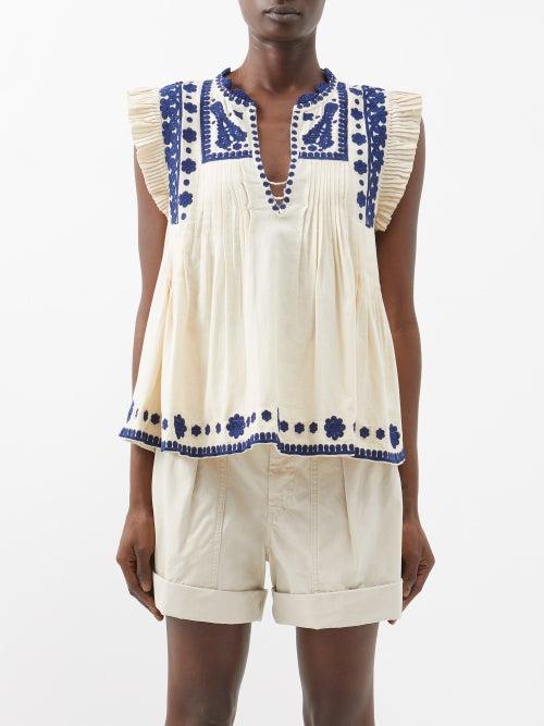 Sea - Holly Soutache Cotton-blend Top - Womens - White Blue